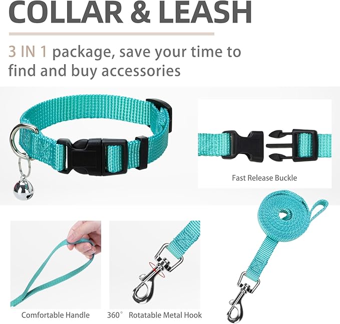 PUPTECK Adjustable Dog Harness Collar and Leash Set Step in No Pull Pet Harness for Small Medium Dogs Puppy and Cats Outdoor Walking Running, Soft Mesh Padded Reflective Vest Harnesses, Turquoise S PUPTECK
