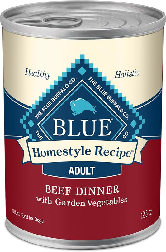 Blue Buffalo Homestyle Recipe Adult Wet Dog Food, Made with Natural Ingredients, Beef Dinner With Garden Vegetables, 12.5-oz. Cans (Pack of 12) - PAWPICO