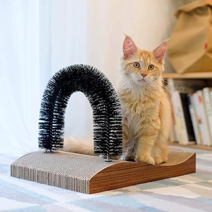 FUKUMARU Cat Self Groomer, 2.0 Version Cat Arch Face Scratcher with Scratcher Pad, Cats Back Grooming Massager Toy Brush for Indoor Kitten and Small Dog - PAWPICO