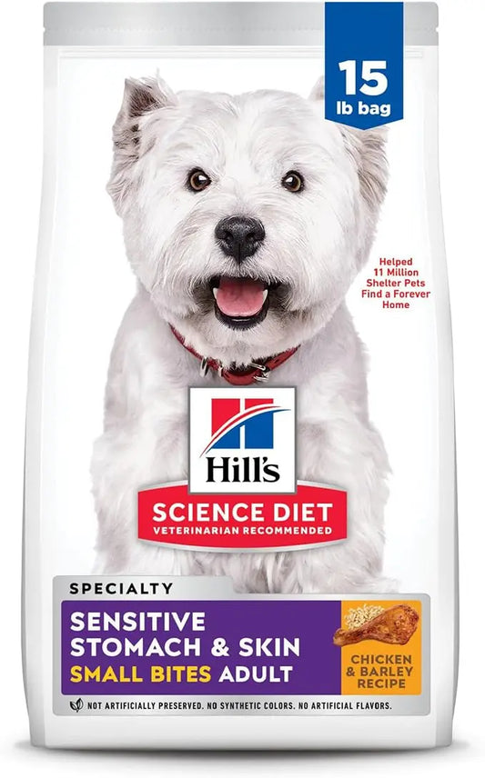 Hill's Science Diet Sensitive Stomach & Skin, Adult 1-6, Stomach & Skin Sensitivity Support, Small Kibble, Dry Dog Food, Chicken Recipe, 15 lb Bag - PAWPICO