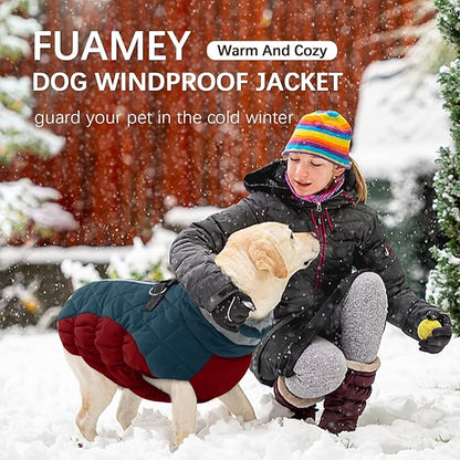 FUAMEY Dog Winter Jacket,Dog Cold Weather Coats Paded Dog Vest with Harness Built in Pet Warm Clothes Dog Apparel with Back Zipper Dog Water Resistant Coat for Small Medium Large Dogs Dark Blue L - PAWPICO