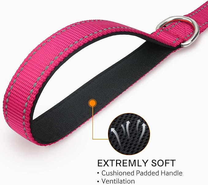 Joytale Double-Sided Reflective Dog Leash, 6 FT/5 FT/4 FT, Padded Handle Nylon Heavy Duty Leashes for Small & Medium Dogs Walking, Hotpink, 4FT Joytale