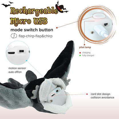 LEWISER Cat Toys, Rechargeable Intelligent Flapping Bat, Suitable for Cat Teaser Stick, Halloween Hanging Interactive Cat Toys for Indoor Cats Chase Exercise, Vivid Chirping, 3 Modes - PAWPICO