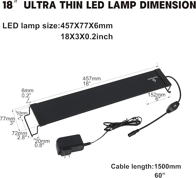 Aquarium Lights Fish Tank Light 10 20 30 55 Gallon Planted Aquarium LED Light with Switch (18-24") Waterrebirth
