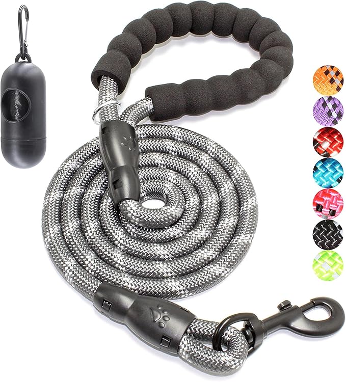 BAAPET 2/4/5/6 FT Dog Leash with Comfortable Padded Handle and Highly Reflective Threads for Small Medium and Large Dogs (6FT-1/2'', Grey) BAAPET