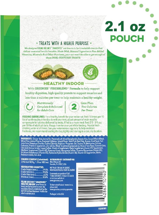 FELINE GREENIES SMARTBITES HEALTHY INDOOR Natural Treats for Cats, Tuna Flavor, 2.1 oz. Pouch GREENIES