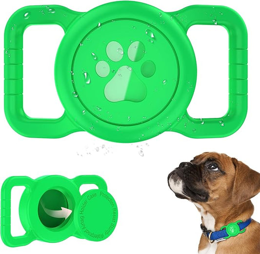 SANKALA Airtag Dog Collar Holder, [1 Pack] Waterproof Dog Airtag Holder, Silicone Full Body Covered Anti-Lost Protective Apple Air Tag Holder for Pet Collar - Fits All Width Collars, Green SANKALA