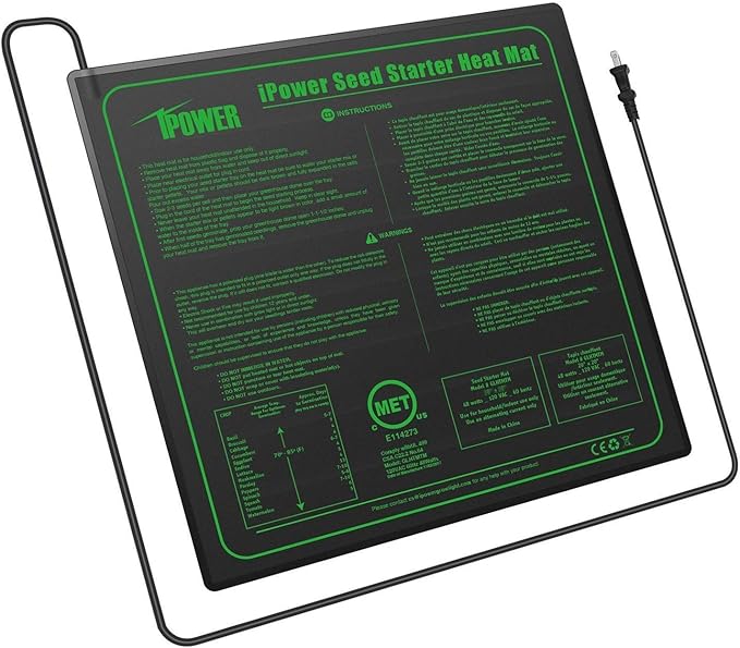 iPower GLHTMTM-A 20" x 20" Waterproof Durable Seedling Heat Mat Warm Hydroponic Plant for Indoor Gardening Germination Starting, black iPower