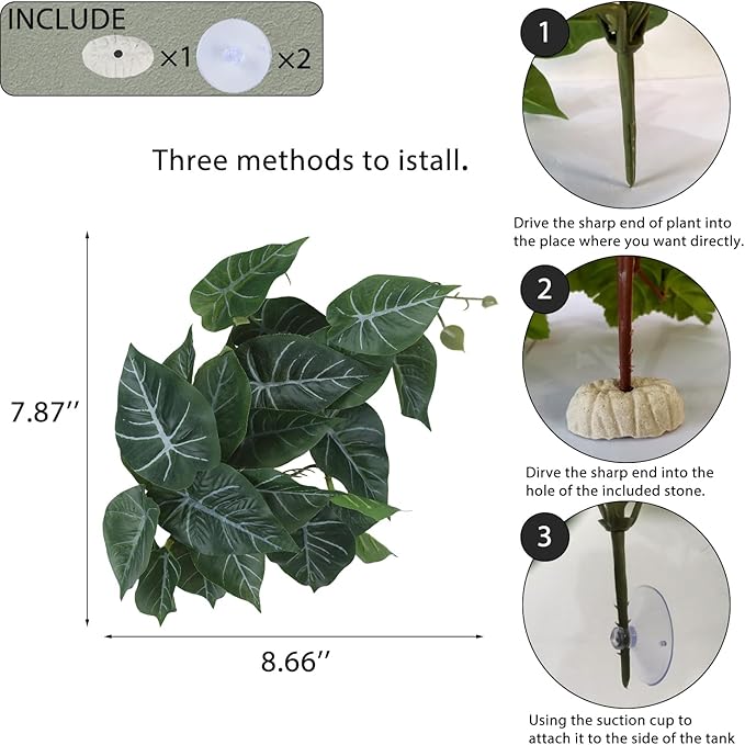 Fake Reptile Plants for Reptile Terrarium Plants, Reptile Plant Décor, Turtle Tank Plants with Suction Cup IBWell