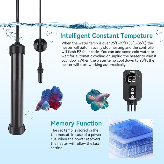 hygger Marine Aquarium Heater 100W,Titanium Heater with Digital LED Controller & Temperature Probe,Submersible Fish Tank Heater with Temperature Calibration,for Saltwater Freshwater Tank 15-20Gallon hygger