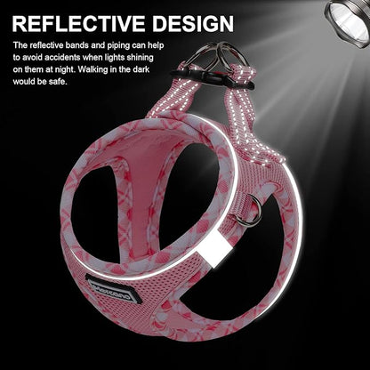 Mercano Soft Mesh Dog Harness and Leash Set, No-Chock Step-in Reflective Breathable Lightweight Easy Walk Escape Proof Vest Harnesses with Safety Buckle for Small Medium Dogs, Cats (Pink, XS) PAWPICO