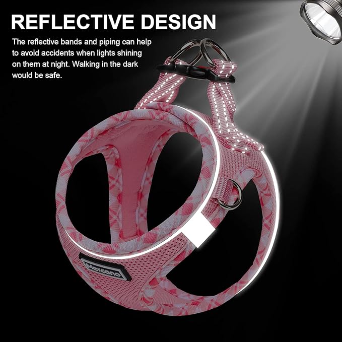 Mercano Soft Mesh Dog Harness and Leash Set, No-Chock Step-in Reflective Breathable Lightweight Easy Walk Escape Proof Vest Harnesses with Safety Buckle for Small Medium Dogs, Cats (Pink, M) PAWPICO