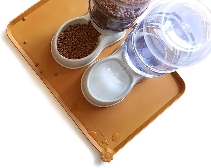 Hoki Found Large Silicone Pet Food Mats Tray - Non Slip Pet Dog Cat Bowl Mats Placemat - Dog Pet Cat Feeding Mat - Waterproof Dog Cat Food Mats -Pet Water Mats for Floors - Butterscotch - PAWPICO
