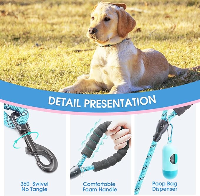 BAAPET 2/4/5/6 FT Dog Leash with Comfortable Padded Handle and Highly Reflective Threads for Small Medium and Large Dogs (6FT-1/2'', Blue) BAAPET