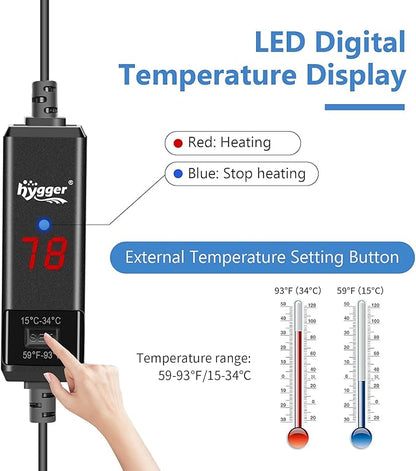 hygger Small Aquarium Betta Heater, Submersible Fish Tank Heater 10W/25W/50W/100W with LED Digital Display, Suitable for Marine Saltwater and Freshwater up to 5/10/16/26 Gallon hygger