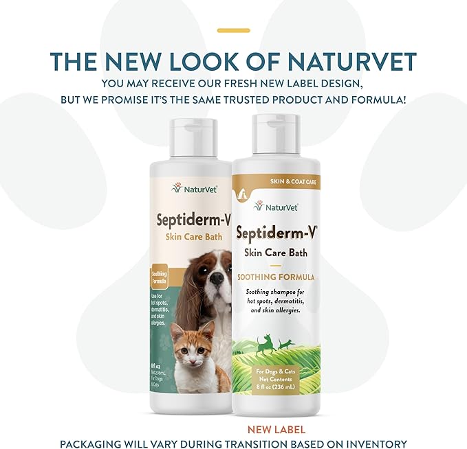 NaturVet Septiderm-V Skin Care Bath Wash for Dogs & Cats – Pet Health Supplement for Dermatitis, Dog Skin Allergies, Itching, Hot Spots – Pet Shampoo, Grooming Aid – 8 Oz. NaturVet