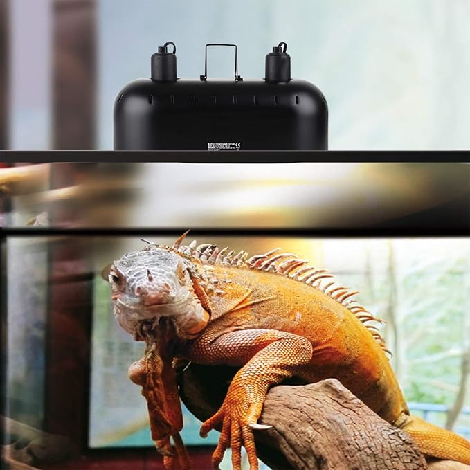 15inch Light Fixture, Max 150W Dual Reptile Heat Lamp Fixture with Separate Switches, Double Dome UVB Light Fixture for Reptile Terrarium and Tortoise Habitat DXOPHIEX