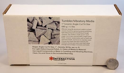 1.2 lbs/544 g | 1” Ceramic Angle-Cut Tri Star Tumbling/Vibratory Media | Includes (Clean, Dry and Store) Bag | for use in Vibrating Tumbler Or Rotating Tumbler InteractiviaFinishingMedia
