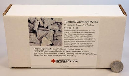 1.2 lbs/544 g | 1” Ceramic Angle-Cut Tri Star Tumbling/Vibratory Media | Includes (Clean, Dry and Store) Bag | for use in Vibrating Tumbler Or Rotating Tumbler InteractiviaFinishingMedia