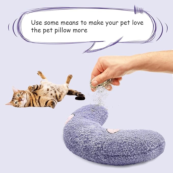 ucho Pillow for Cats, Ultra Soft Fluffy Pet Calming Toy Half Donut Cuddler, U-Shaped Pillow for Pet Cervical Protection Sleeping Improve- Purple ucho