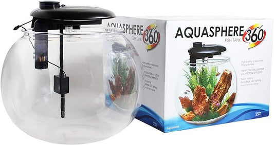 Penn-Plax AquaSphere 360 Large Bowl-Shaped Aquarium for Freshwater and Saltwater Setups – Fully Integrated Filtration System and LED Light Display - Durable Polycarbonate – 14 Gallons Penn-Plax