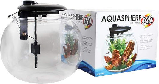 Penn-Plax AquaSphere 360 Large Bowl-Shaped Aquarium for Freshwater and Saltwater Setups – Fully Integrated Filtration System and LED Light Display - Durable Polycarbonate – 10 Gallons Penn-Plax
