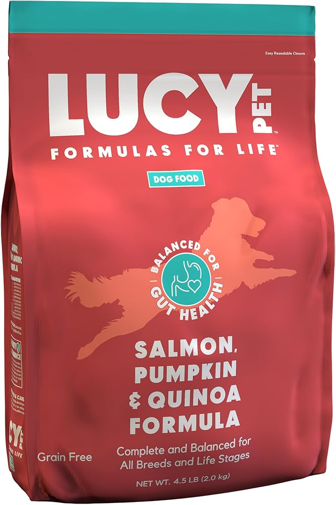 Lucy Pet Formulas for Life Salmon, Pumpkin, & Quinoa Dry Dog Food, All Life Stages, Digestive Health, Sensitive Stomach & Skin, 4.5lb bag - PAWPICO