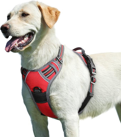 Eagloo Dog Harness for Large Dogs, No Pull Service Vest with Reflective Strips and Control Handle, Adjustable and Comfortable for Easy Walking, No Choke Pet Harness with 2 Metal Rings, Red, L GoExplorewithEagloo