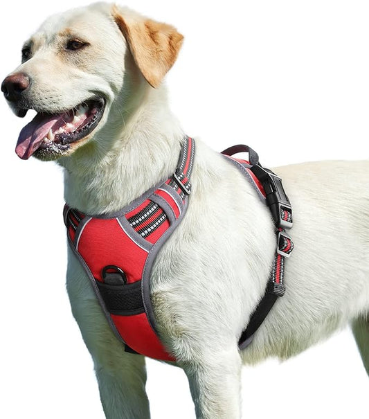 Eagloo Dog Harness for Large Dogs, No Pull Service Vest with Reflective Strips and Control Handle, Adjustable and Comfortable for Easy Walking, No Choke Pet Harness with 2 Metal Rings, Red, L GoExplorewithEagloo