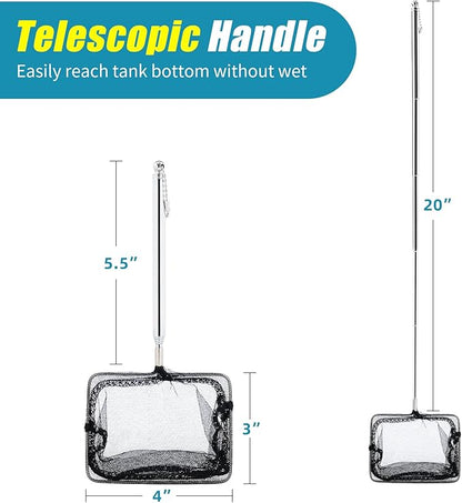 AQUANEAT Fish Net Aquarium,Fish Tank Net,Aquarium Net with Extendable Long Handle (4 Inch) Aquaneat