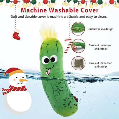 Gigwi Cat Toys Flapping Pickle with Catnip, Moving Activated Cat Kicker and Chew Toy, Automatic Motion Kitten Toys, Flappy Wiggle for Cat Exercise, Interactive Cat Toys with USB Rechargeable - PAWPICO
