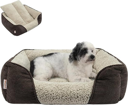 Miguel Washable Dog Bed with Removable Cushion for Medium Small Dogs, Easy to Wash Pet Sofa Bed with Side, Rectangle Bolster Cat Bed Calming Cuddle Puppy Bed with Anti-Slip Bottom, Brown 25 Inch - PAWPICO