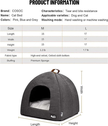 Cat Bed for Indoor Cats -Premium Pet Beds for Cats and Small Dogs, Cat Bed Cave, Comfortable Covered Cat Bed, Cat Tent, Kitten Bed, Small Animal Bed and Cat Hut with Cushioned Pillow (Medium, Grey) - PAWPICO