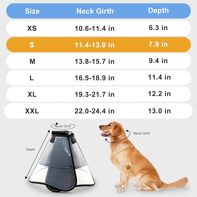 Soft Dog Cone for Dogs After Surgery, Breathable Pet Recovery Collar for Large Medium Dogs, Adjustable Dog Cone Collar, Elizabethan Collar (S, Black) PAWPICO