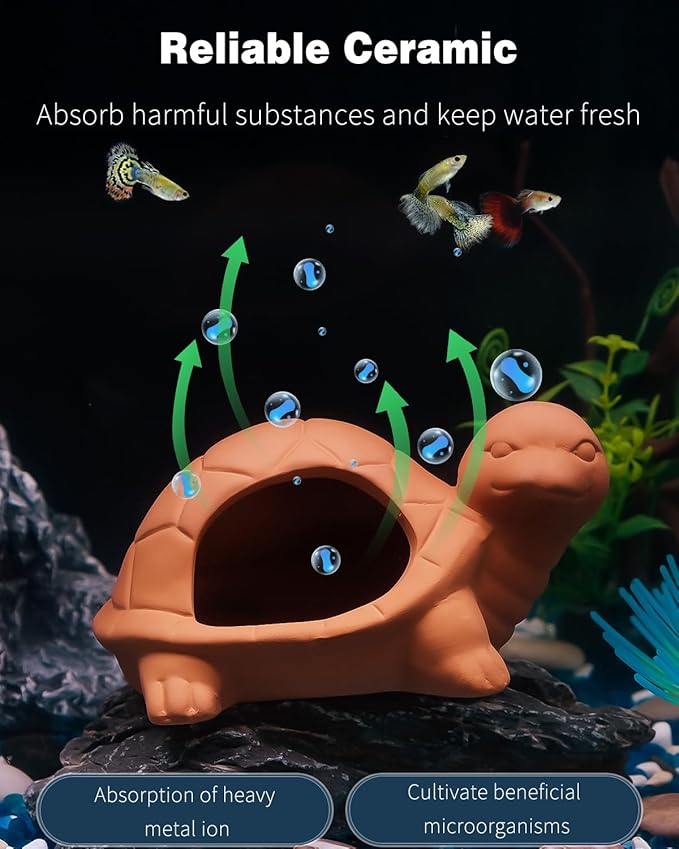 Uniclife Aquarium Turtle Ornament Fish Tank Decoration Ceramic Turtle Animal Hut for Fish Tank Landscape Aquarium Hideout Hideaway Spawning Cave Decor for Shrimp Betta Goldfish and Reptiles UnicLife