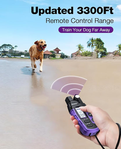 Bousnic Dog Shock Collar - 3300Ft Training Collar with Remote for 5-120lbs Small Medium Large Dogs Rechargeable Waterproof e Collar with Beep (1-8), Shake(1-16), Safe Shock(1-99) Modes (Lightpurple) BOUSNIC