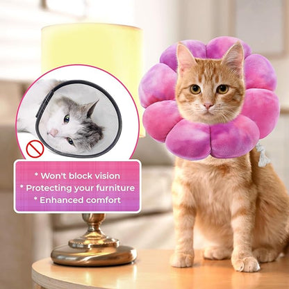 Flower Cat Cone, Uadonile Adjustable Cat Cone Collar, Soft Dog Elizabethan Collar Recovery E Collar After Surgery, Recovery E-Collar for Kittens/Puppies and Cats Recovery(Tie-dye Rose Purple, M) Uadonile