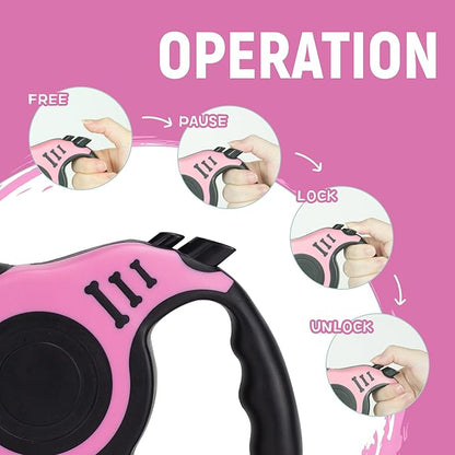 Retractable Dog Leash Automatic Telescopic Tractor Dog Tape, Pet Tape 10/16 FT Durable and Convenient, with Non-Slip Handle, Suitable for Small and Medium-Sized Dogs Pink LIEVUIKEN