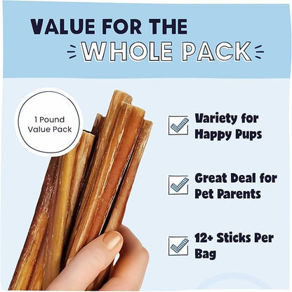 Pawstruck All-Natural 9" Bully Sticks for Dogs - Best Long Lasting, Rawhide Free, Low Odor & Grain Free Dental Chew Treat - Healthy Single Ingredient 100% Real Beef - 1 lb. Bag - PAWPICO