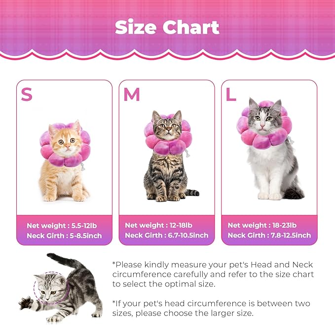 Flower Cat Cone, Uadonile Adjustable Cat Cone Collar, Soft Dog Elizabethan Collar Recovery E Collar After Surgery, Recovery E-Collar for Kittens/Puppies and Cats Recovery(Tie-dye Rose Purple, M) Uadonile