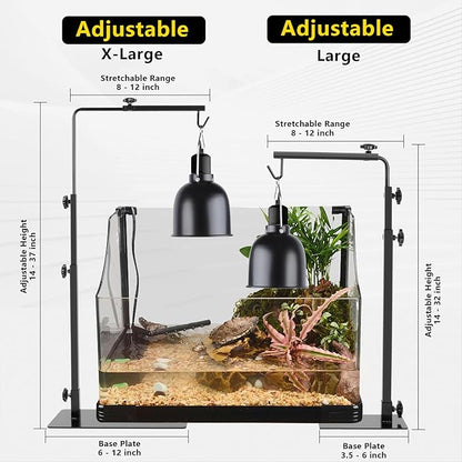 Reptile Lamp Stand, Adjustable 14-32 Inch Heat Lamp Stand, Reptile Light Stand Holder Lamp Hanging Bracket Metal Support for Glass Terrarium REPTIHOME
