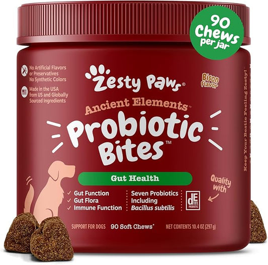 Zesty Paws Probiotics for Dogs - Digestive Enzymes for Gut Flora, Digestive Health, Diarrhea & Bowel Support - Clinically Studied DE111 - Dog Supplement Soft Chew for Pet Immune System - AE, 90 Ct ZestyPaws