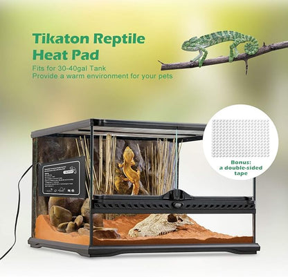 Tikaton Reptile Heat Pad - Adjustable Temperature Under Tank Heater for 10-20gal/30-40gal Tank, Terrarium Heat Mat for Turtle/Snake/Lizard/Frog/Spider/Plant Box Tikaton