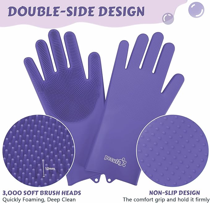 Pecute Heat Resistant Silicone Grooming Gloves with High-Density Teeth and Enhanced Five Finger Design for Bathing and Massaging Dogs and Cats - PAWPICO