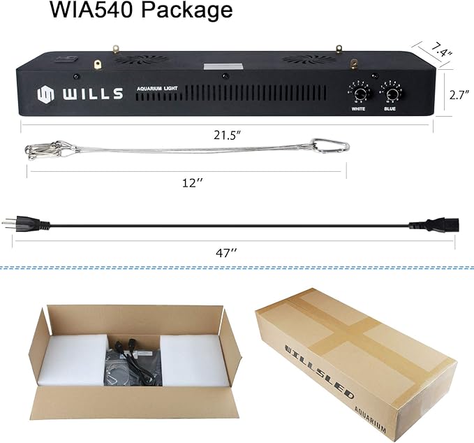 WILLS Aquarium Light, Dimmable Full Spectrum Fish Tank Light with 3 Dimming Modes & 55 Premium SMD Chips, 165W LED Aquarium Plant Light for Saltwater Freshwater Coral Reef (21.3"x6.7"x2.4") WILLS
