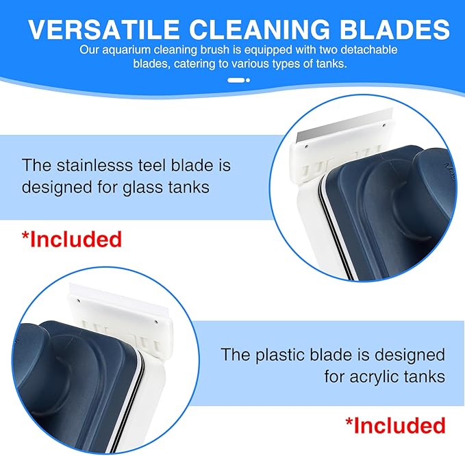 Aquarium Strong Magnetic Glass Cleaner Brush, Fish Tank Algae Magnet Cleaning Tool with 2 Detachable Scrapers, Mag Float Scrubber for 0.25-0.375Inch Glass and Acrylic Tanks fishkeeper