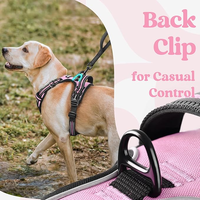rabbitgoo Dog Harness for Large, No Pull Pet Harness with 3 Buckles, Adjustable Soft Padded Pooch Vest with Instant Control Handle, Easy Walking Reflective Pet Vest for Large Dogs, Pink, L - PAWPICO