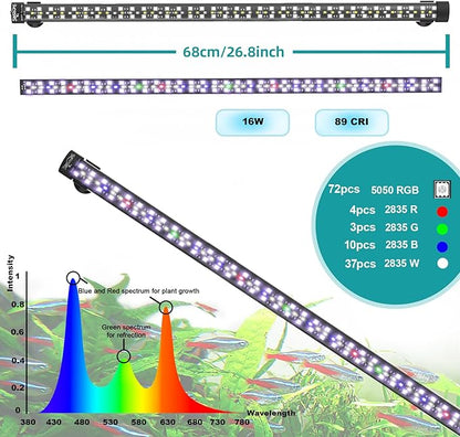 Submersible Aquarium Light for Fish Tank, 24/7 Cycle Fish Tank Light with Timer, Full Spectrum+7 Single Colors, Auto On/Off, Adjustable Brightness (26.8 Inch for 28-54inch Tank) SEAOURA