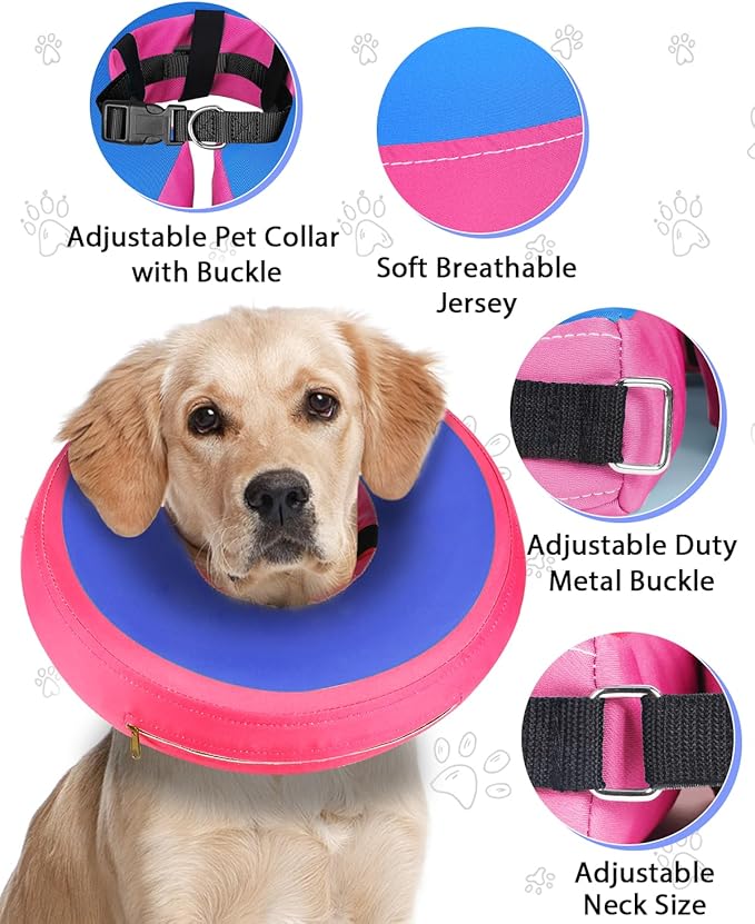 Dog Cone Collar for Small Medium Large Dogs for After Surgery, Pet Inflatable Neck Donut Collar Soft Protective Recovery Cone for Dogs and Cats-Alternative E Collar Does Not Block Vision-PinkBlue,S MIDOG