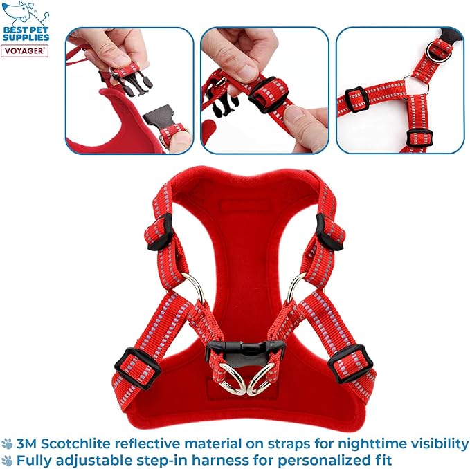Best Pet Supplies Voyager Adjustable Dog Vest Harness Breathable No Pull Harness for Small, Medium, Large Dogs, Heavy Duty Harness for Walking, Jogging, Easy Step-in, Reflective Stripes - (Red), XS BestPetSuppliesLLC